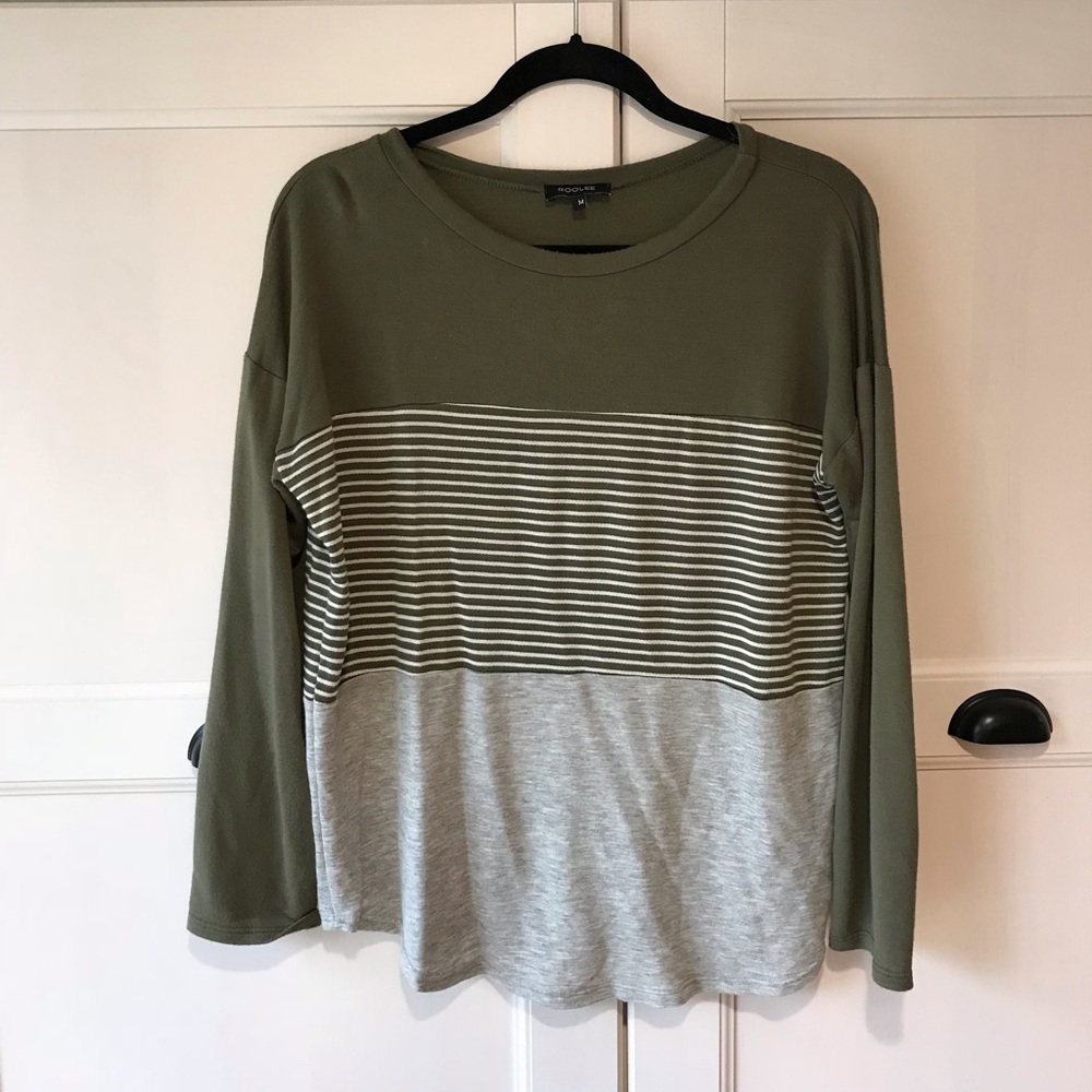 Olive long sleeve stripe tee